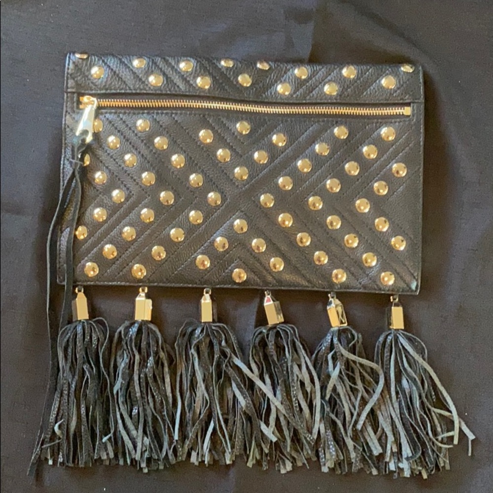 Rebecca Minkoff rocker stud clutch with fringe